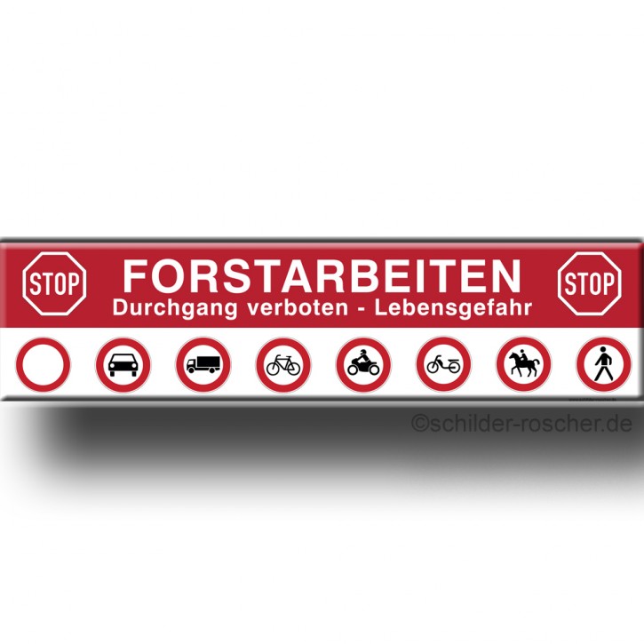 Banner / Plane mit Ösen Forstarbeiten Durchgang verboten Lebensgefahr 2000 x 500 mm