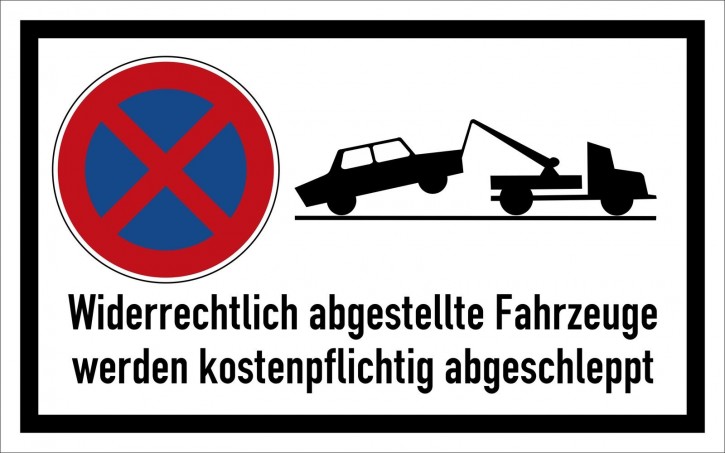 Parkplatzschild "Widerrechtlich abgestellte Fahrzeuge werden kostenpflichtig abgeschleppt" 2843