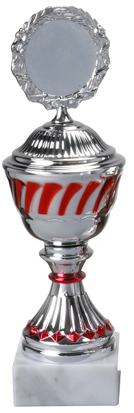 Pokal Larini 263mm Ø 80 silber-rot Marmor 70x30 weiß poliert 851369