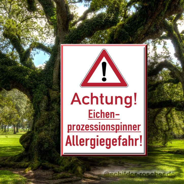 Schild Warnung vor dem Eichenprozessionsspinner in zwei Größen