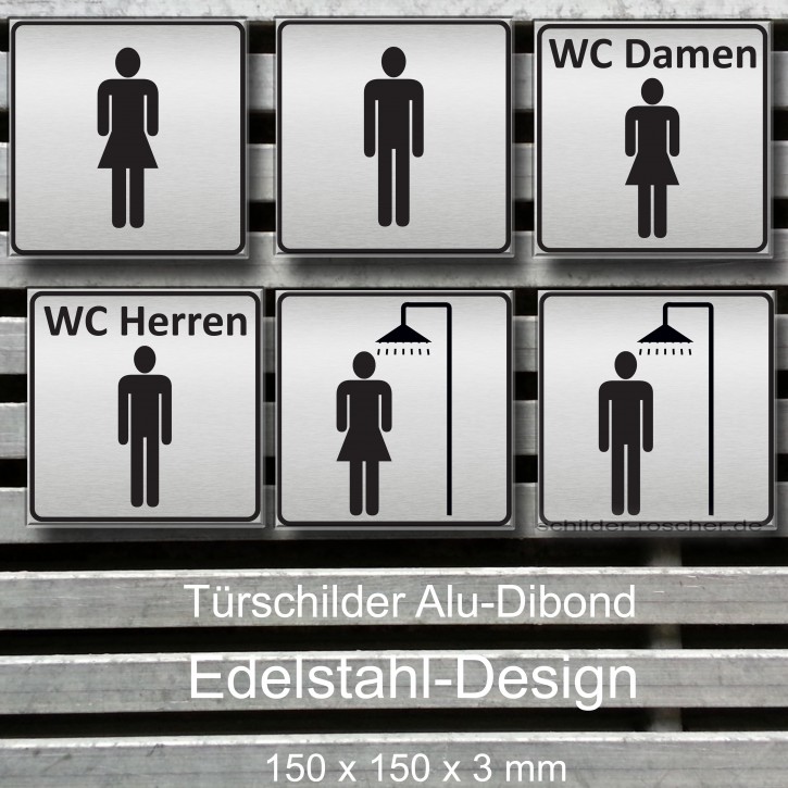 Türschild - Piktogramm - Damen - Herren- WC - Dusche 15 x 15 cm - 3 mm Aludibond